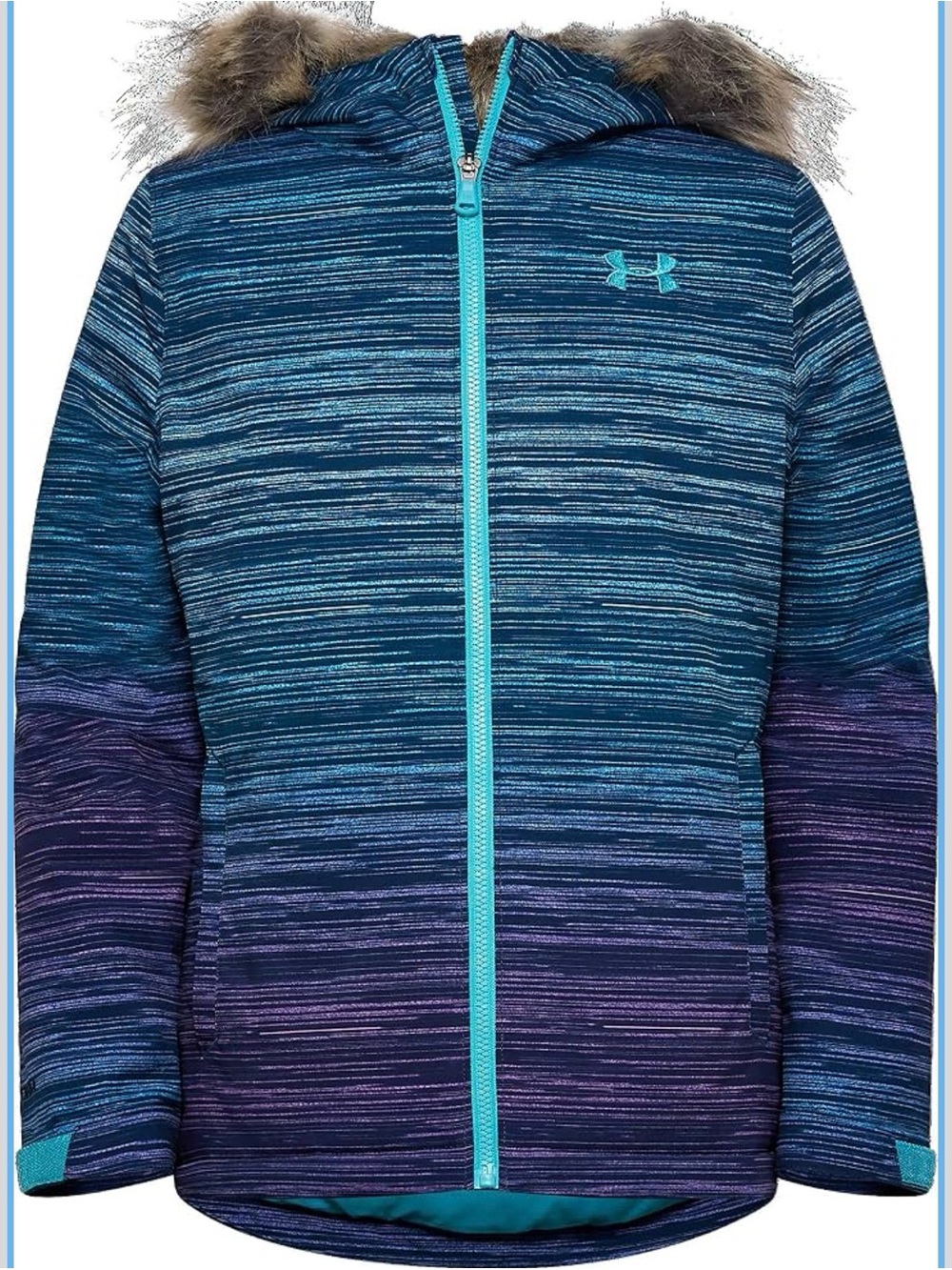Under Armour Girls Cold Gear Ombre Hooded Puffer Jacket with Faux Fur Trim.